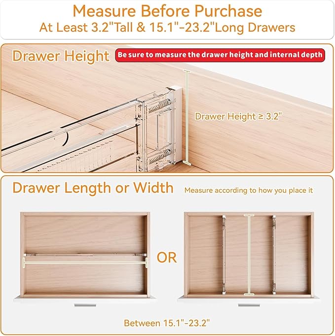 Yieach 12 Pack Clear Expandable Deep Drawer Separators From 15 to 21'' - 3.2 Inch Tall Acrylic Drawer Dividers for Clothes,Dr