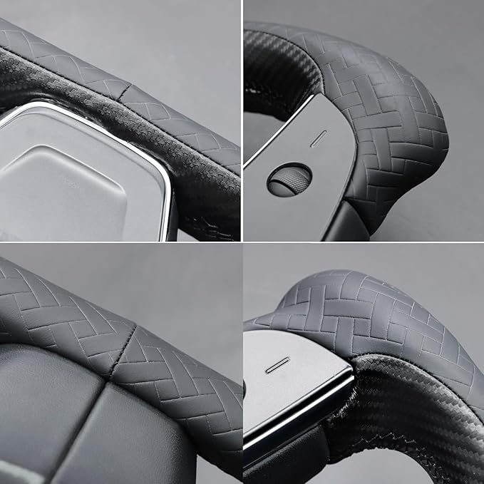 MEWANT Hand Stitched Tesla Model S Yoke Steering Wheel Cover Wrap for Tesla Model S 2021-2023 / Model X 2021-2023 Tesla Yoke Steering Wheel Accessories(3D Style)