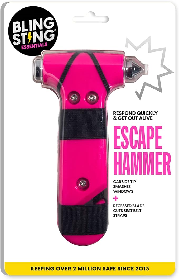 Super-Cute Safety Hammer - Emergency Automotive Escape Hammer Tool, Seat Belt Cutter & Car Window Break Tool - Pink, 1 Count