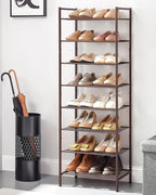 SONGMICS Narrow Shoe Rack - Sturdy 8 Tier Metal Tall Shoe Rack Shelf, Slim Shoe Storage Organizer for Closet Entryway Small S