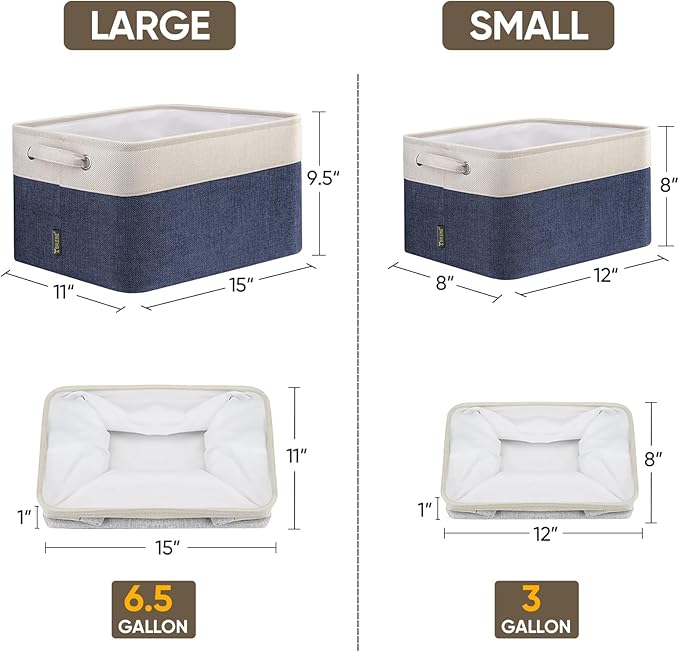 BALEINE 2 Pack Fabric Closet Storage Bins for Shelves, Linen Closet Organizers and Storage, Decorative Baskets for Organizing