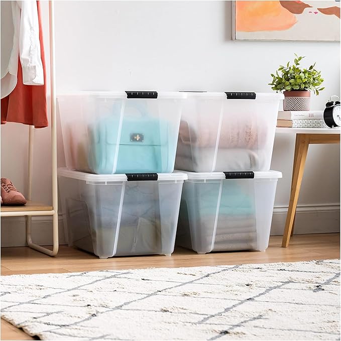 IRIS USA 54 Qt Stackable Plastic Storage Bins with Lids, 8 Pack - BPA-Free, Made in USA - See-Through Organizing Solution, La
