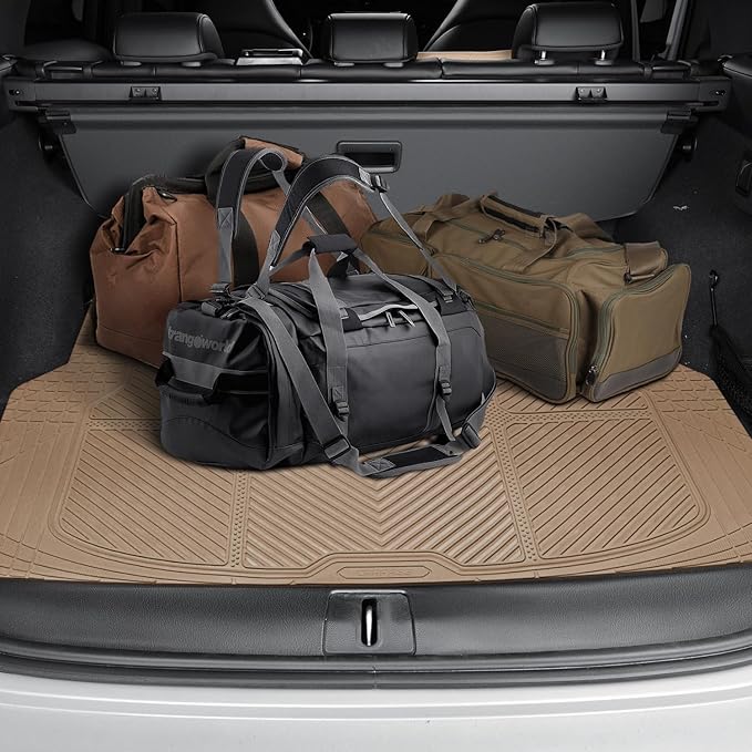 CAR PASS Floor Mats for Cars M-L Size, Heavy Duty Rubber Floor Mats with Trunk Cargo Liner, Universal Trim-to Fit Automotive Floor mats for Truck Van SUV Waterproof All Weather Car Mats All Beige