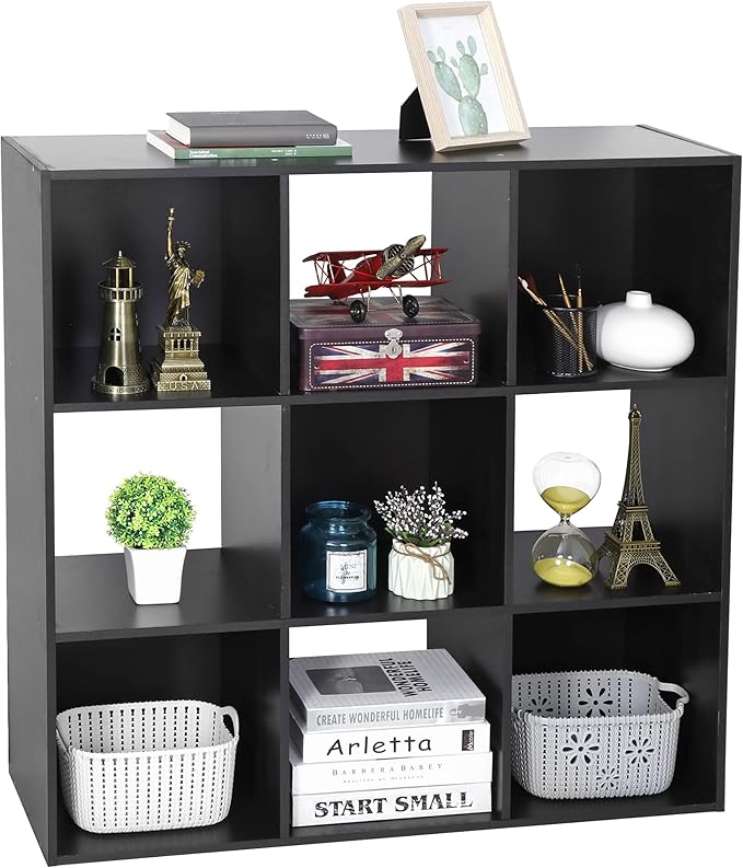 SUPER DEAL 9 Cube Open Shelf Bookcase 3 Tier Bookshelf Wood Cabinet Storage Organizer Display Shelves with 5 Removable Back P