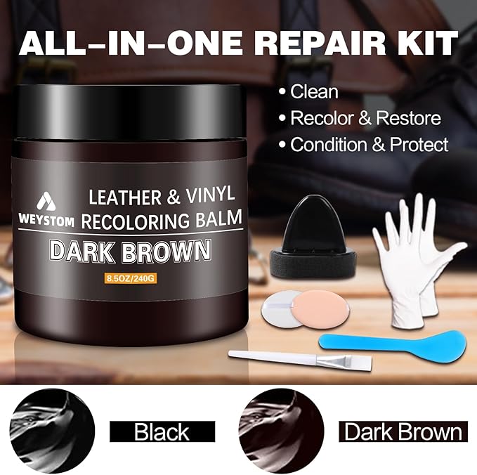 Leather Recoloring Balm - Dark Brown Leather Repair Kit for Furniture, Dye, Recolor, Renew, Repair & Restore Aged, Faded, Cra