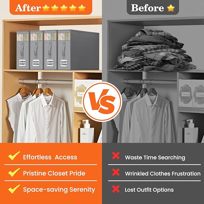 WOWBOX Sheet Organizers and Storage,Closet Bed Sheet Organizer Under Bed Storage and Organization with Label Cards & Clear Wi