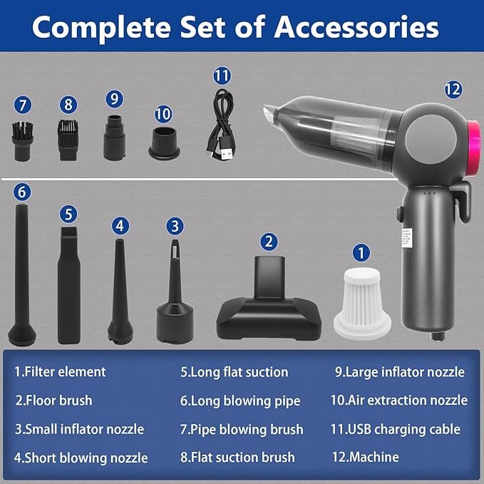 Car Vacuum，Handheld Car Vacuum Cleaner Cordless，20000Pa Vacuum Portable Cordless Powerful 120W Brushless Motor & 60 Min Runti