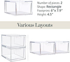 STORi Audrey Stackable Clear Bin Plastic Organizer Drawers | 2 Piece Set | Organize Cosmetics and Beauty Supplies on a Vanity