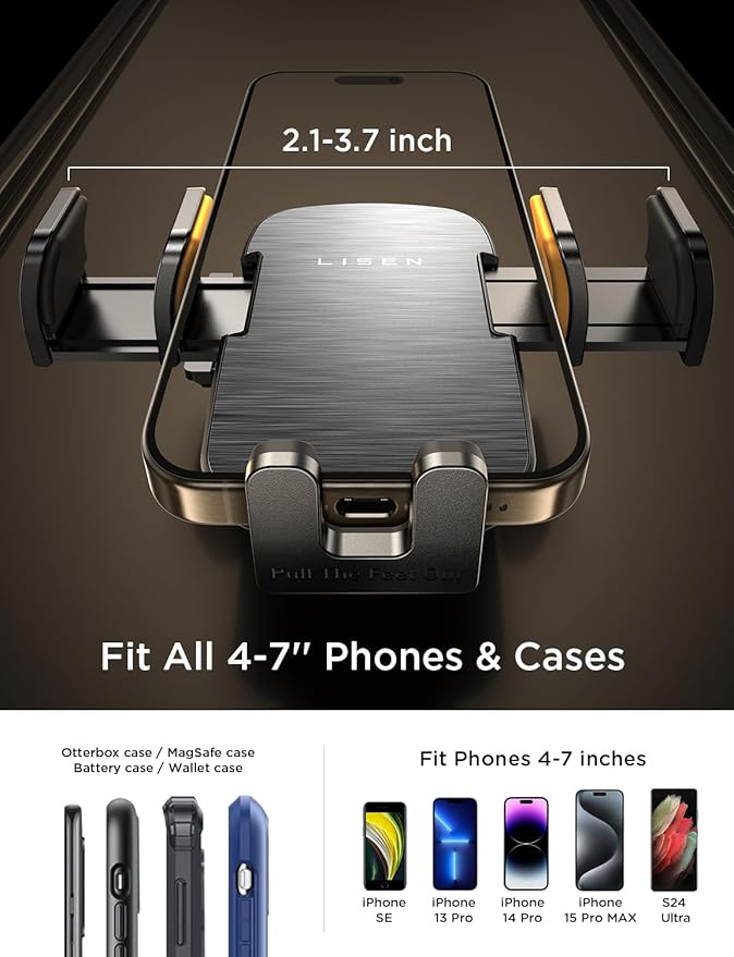 LISEN CD Slot Phone Mount for Car, Adjustable CD Phone Holder for Car Phone Mount for iPhone Ultra Sturdy Vent Cell Phone Holder Mount for iPhone 16 Pro Max Plus Accessories (Silver) Kits