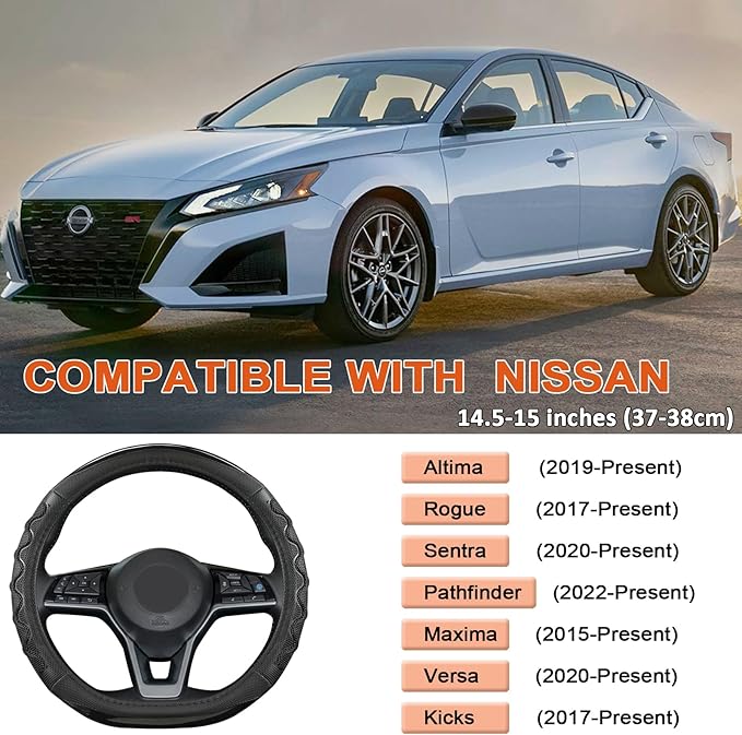 GIANT PANDA Steering Wheel Cover for Nissan Altima Rogue - Car Steering Wheel Cover for Nissan D Shape(Black-D-Shaped)