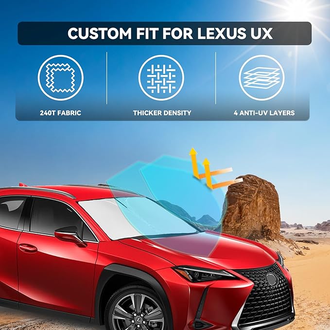 for Lexus UX 300h/260h/250h/300e/200 2019-2026 Windshield Sun Shade - 4 Layers Car Sunshade for Front Windows Shade Cover Custom Fit UX Sun Visor 250T Retractable Shade Blocks UV Rays Car Accessories