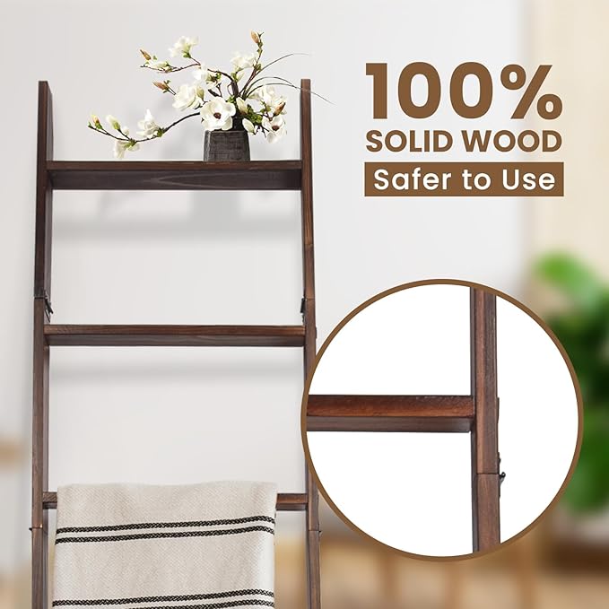 Blanket Ladder, 6-Tier Wooden Quilt Stand, Decorative Ladder Shelf, Leaning Shelf, Wall Leaning Blanket Ladder Towel Storage 