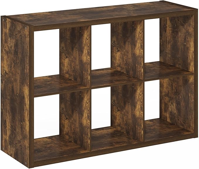 Furinno Cubicle Book Shelf, 6-Cube Bookshelf, Extra Thick Frame Horizontally & Vertically Reversible Bookcase with Open Back,