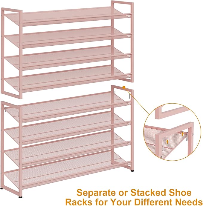 Large Shoe Rack 8 Tier Shoe Organizer, Heavy Duty Metal 4-Tier Stackable Shoe Storage Vertical Shoe Rack for Closet Front Doo