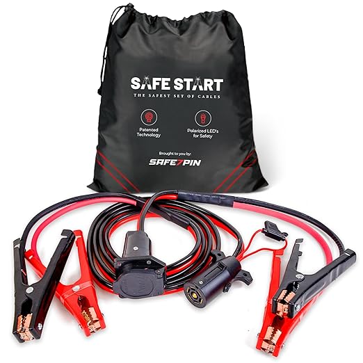 Safe Start Jumper Cable | Heavy Duty Jumper Cables for Trucks, SUV | Self Rescue Car Jump Starter | Quick Connect, Built-in Lights, Portable | Prioritizing Safety | 6 Gauge Wire, 12 Ft.