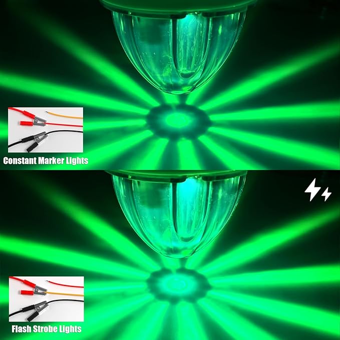BJZ 8Pcs Green Watermelon LED Strobe+Constant Marker Lights Dual Function Watermelon-Shaped Side Marker Clearance Tail Top Cap Roof Lights for Trailer Truck Semi-Trailer Heavy-Duty Truck Bus Van