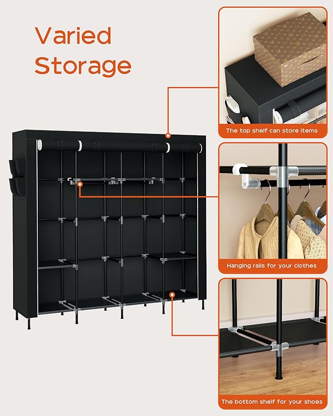 CASAMAYA Portable Closet, 66.9 Inch Large Capacity Wardrobe Closet with Cover, Clothes Storage Organizer with Shelves and 4 H