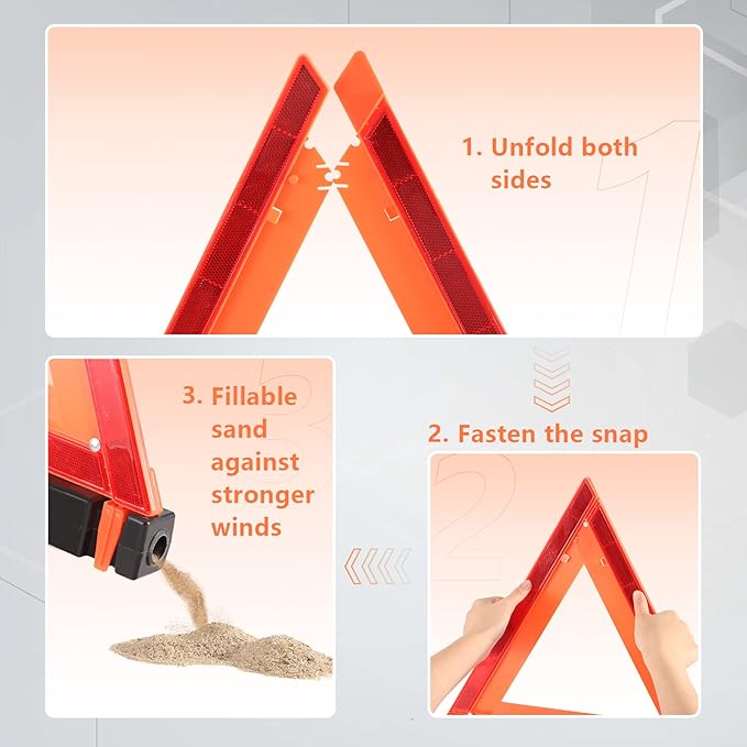 Safety Triangles DOT Approved, Standard Warning Triangles Enmergency Reflector, Emergency Triangles for Vehicles with Carry C