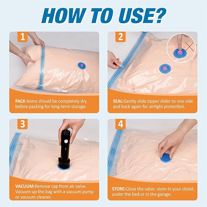 Travel Vacuum Storage Bags with Rechargeable USB Air Pump, Space Saver Vacuum Seal Bags for Luggage, Sealer Compression for C