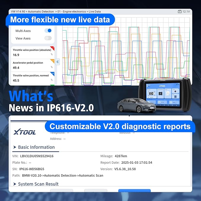 XTOOL IP616 V2.0 Bidirectional Scan Tool with Lifetime Free Updates, AI-Assisted Full System OBD2 Scanner Diagnostic Tool with