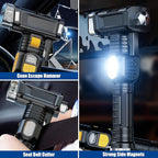 Safety Hammer Flashlight for Car, Emergency Rescue Tool with Seatbelt Cutter, 6 in 1 Screwdrivers Bit Storage Kit, Sound & Li