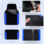 CAR PASS Faux Leather Steering Wheel Cover and Waterproof Car Floor Mats,Universal Car Combo Fit for 95% Sedan,SUV,Cars,14.5-15inch Sporty Anti-Slip Safety Comfortable Design(Black＆Bule)