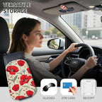 Sunglasses Holder for Car Visor, PU Leather Glasses Clip Organizer, Cute Magnetic Eyeglass Holder for Vehicle Sun Visor, Car Interior Accessory for Women & Men Red Poppy Flowers