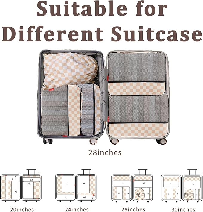 U+U 6 Set Compression Packing Cubes - Ultralight Travel Organizers with Laundry Bag, Space-Saving Suitcase Organizer for Trav