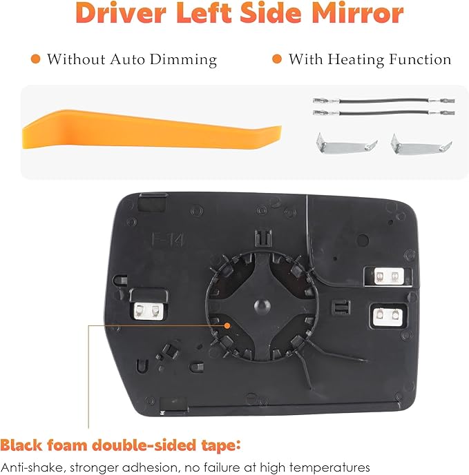 Left Driver Side Heated Mirror Glass Fits for Ford F-150 2011 2012 2013 2014 Blind Spot Convex Side View Replacement for BL3Z-17K707-E w/o Auto Dimming