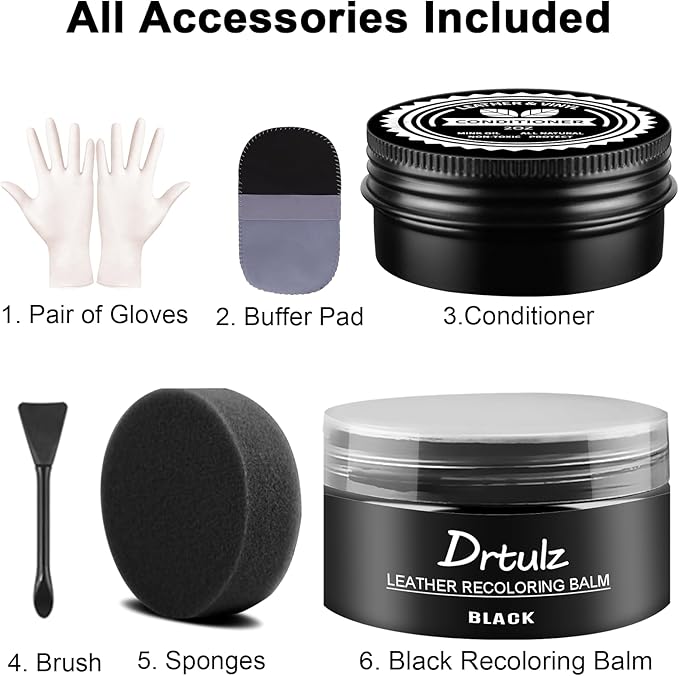 Black Leather Recoloring Balm, Leather Color Restorer Conditioner, Leather Repair Kits for Vinyl Furniture, Sofa, Car Seats, 