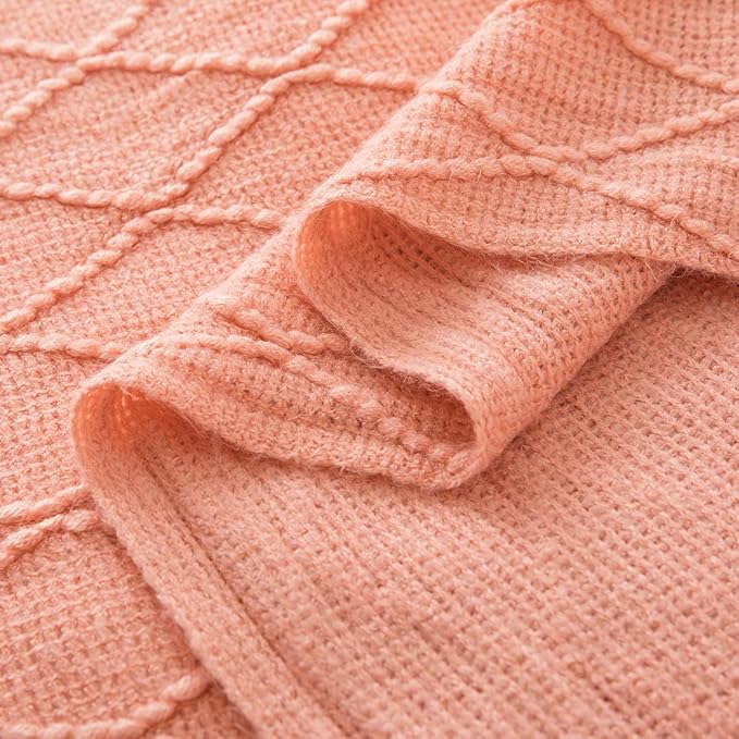 Homiest Decorative Knitted Throw Blanket with Fringe Soft & Cozy Tassel Blanket for Couch Sofa Bed (50" x 60", Coral)