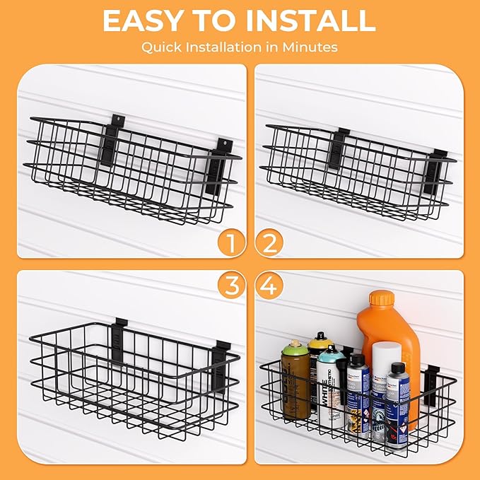 INCLY 30PCS Slatwall Accessories Set, Includes 4 Pack Ventilated Metal Wire Slatwall Baskets and 26PCS Multisized Heavy Duty 