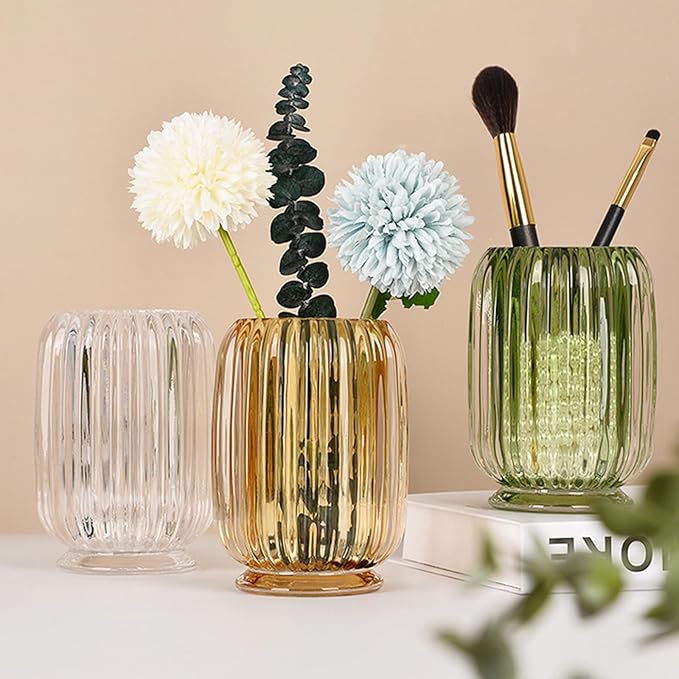 Crystal Makeup Brush holder Organizer, Vintage Make Up Brush Cup Pen Pencil Holder striped vase, Comb Brushes Pen Pencil Stor