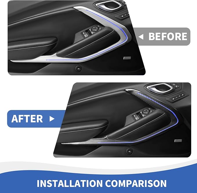 for Camaro Inner Door Panel Trim, Door V Shape Panel Cover Compatible with Chevy Camaro 2016-2024, Carbon Fiber (Fits LED Light Strips)