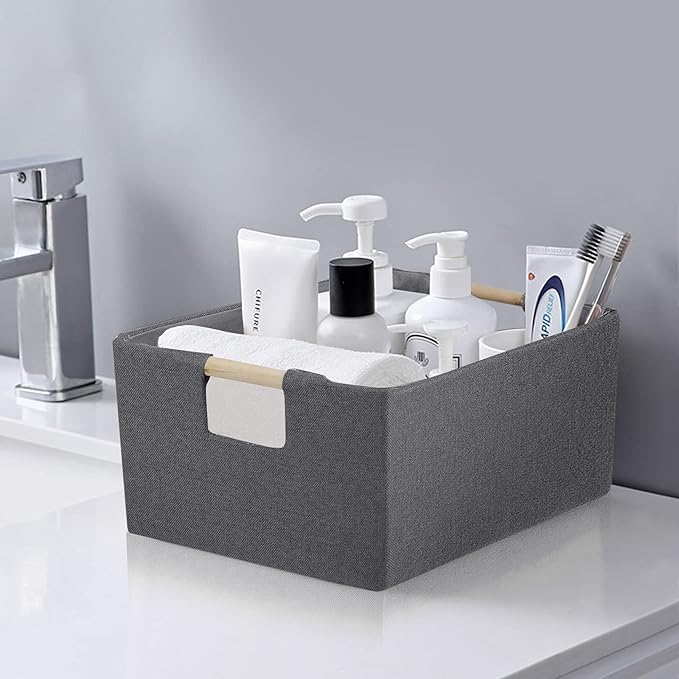 ANMINY 4PCS Storage Baskets for Organizing Collapsible Fabric Storage Bins Boxes with Wood Handles Closet Shelves Cube Organi