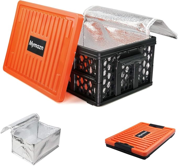 Mymazn Trunk Crate Organizer with Cooler for Car, Collapsible Plastic Trunk Lid Organizer Box for Travel, Groceries, Sports,