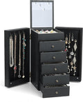 Meangood Jewelry Box Wood for Women, 6-Layer Large Organizer Box with Mirror & 5 Drawers for Rings, Earrings, Necklaces, Vint
