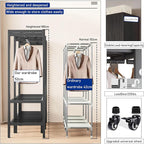 Heavy Duty Portable Wardrobe Closet, Metal Foldable Covered Clothes Rack, 1500LBS, Freestanding Closet System Rolling Garment