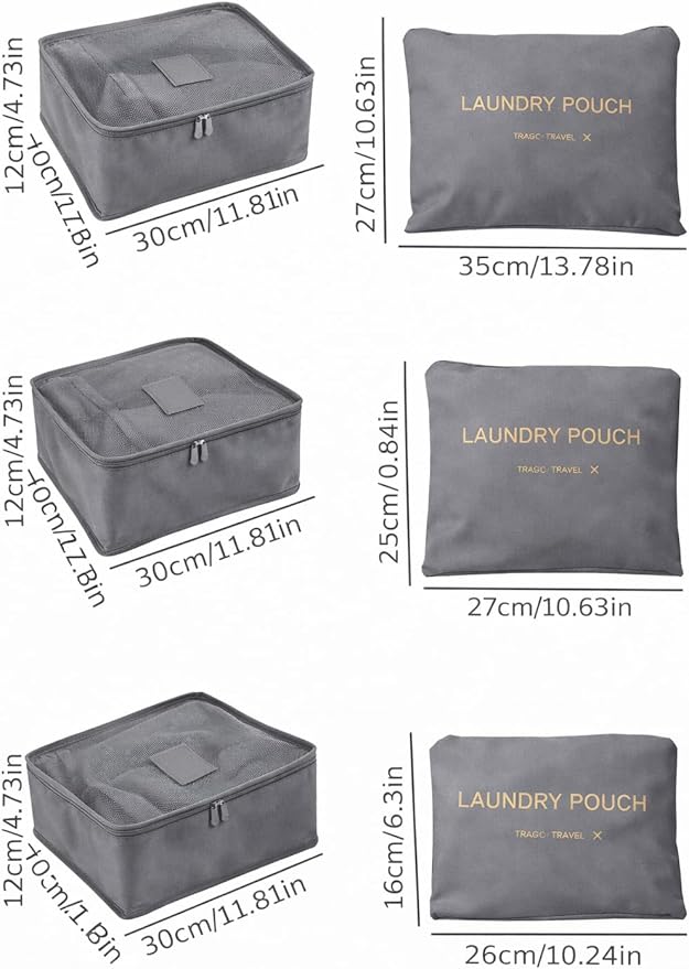 6 Set Travel Packing Cubes for Luggage – Laundry Pouch Organizer Bags, Lightweight Storage Pouches for Clothes, Shoes, and To