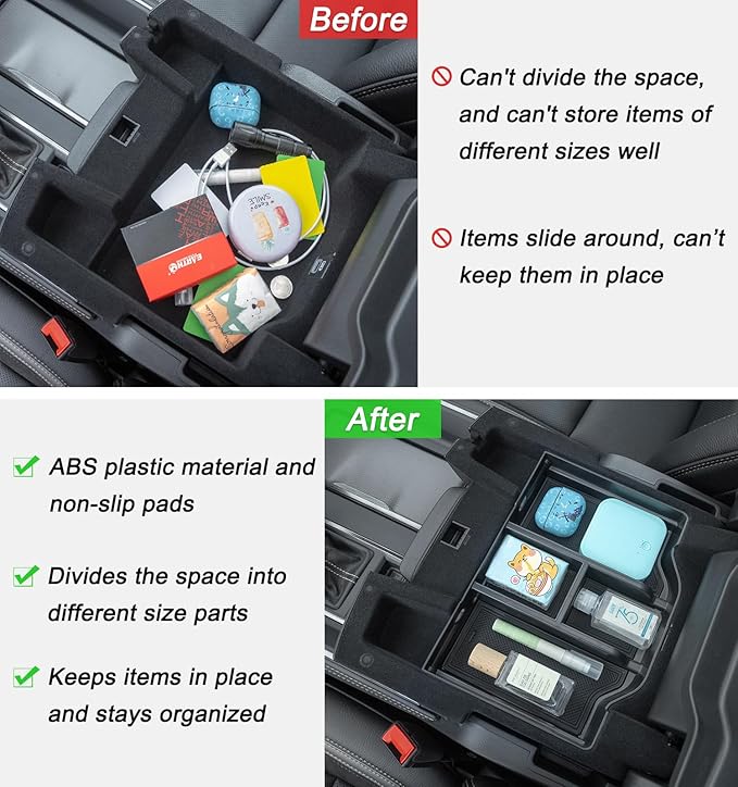 PIMCAR Compatible with 2019-2024 2025 2026 Dodge RAM 1500 2500 3500 Center Console Organizer ABS Plastic Material Interior Accessories Armrest Box Insert Tray (Black Trim)