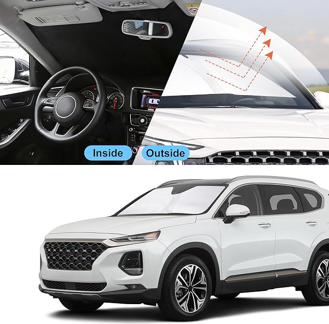 Front Windshield Sun Shade Foldable Car Front Window Sun Shade Windshield Shade Custom Fit for 2019-2023 Hyundai Santa Fe SE SEL SEL Plus Block UV Rays Heat Keep Cooler