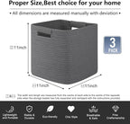 OIAHOMY Storage Cubes 11 Inch Storage Bins-3 Pack, Cotton Rope Woven Baskets for Organizing, Square Baskets for Shelves Organ