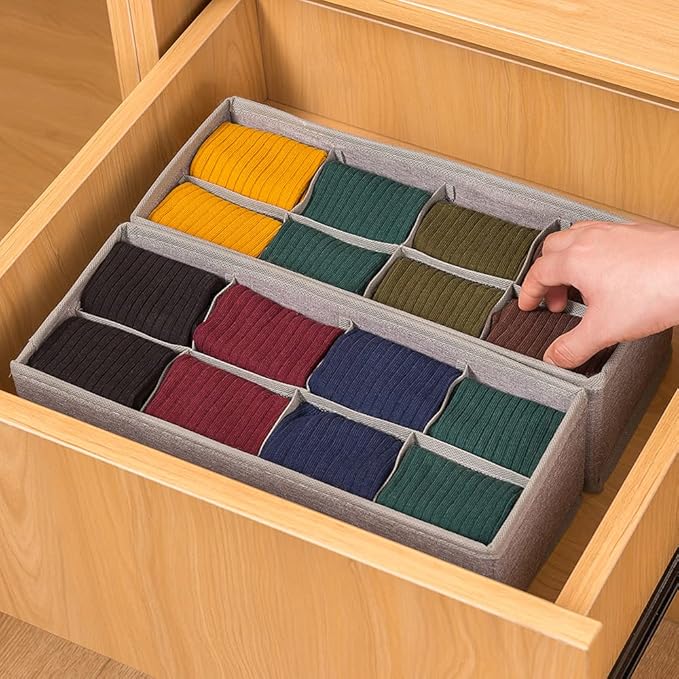Qozary 3 Pack Sock Underwear Drawer Organizer Dividers, Collapsible Cabinet Closet Storage Boxes for Clothes, Socks, Lingerie