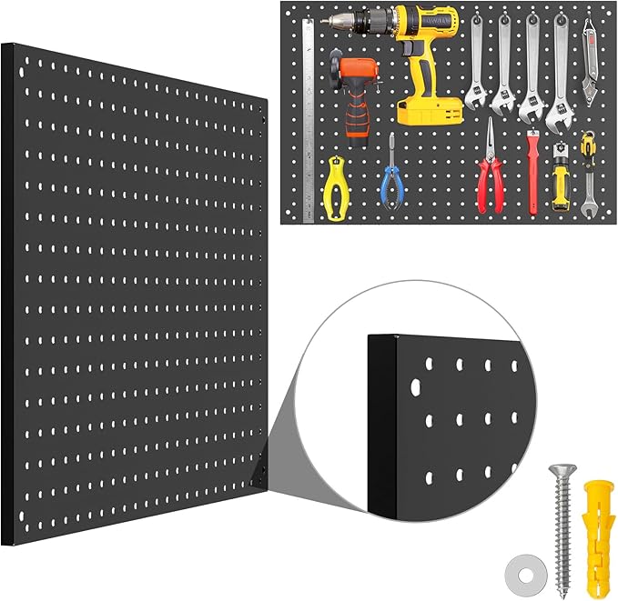 Peg Board, 3 Pack Metal Pegboard Panels Black Pegboards Wall Organizer with Frame Large Heavy Duty Peg Board with Hooks for W