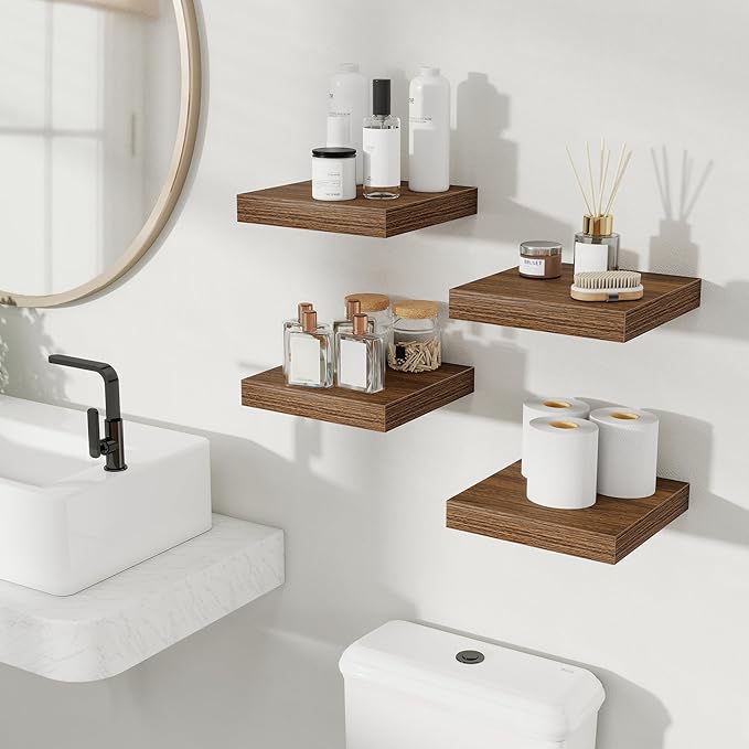 Fun Memories Rustic Wood Floating Shelves for Wall, Space-Saving Wall Mounted Shelves for Bathroom, Bedroom, Living Room and 