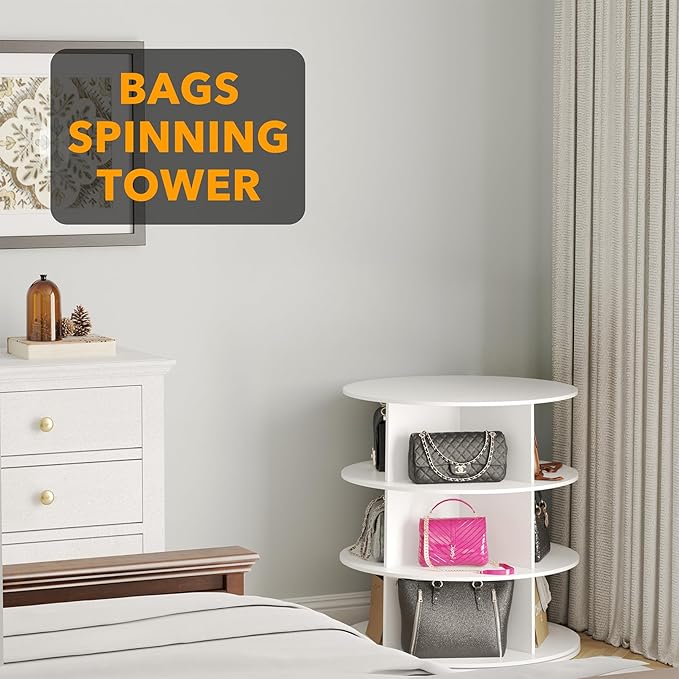 SpaceAid 3 Tier Rotating Shoe Rack Tower, Spinning Shoe Display Lazy Susan, Revolving 360 Shoe Rack Storage Round Carousel, V
