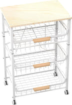 NiuYichee 4-Layer Fruit Basket Kitchen Food Storage Organizer and Storage Rack, Stackable Storage cart with Desktop, Pull-Out