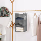 MAX Houser 3 Tier Shelf Hanging Closet Organizer, Closet Hanging Shelf with 2 Sturdy Hooks for Storage, 2 Pack, Foldable (Gre