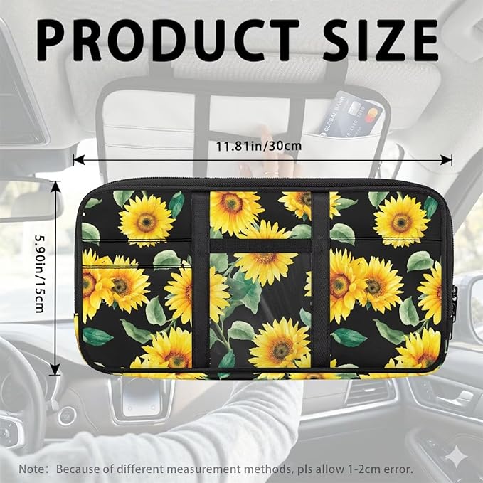 Tactical Sun Visor Organizer for Car and Truck,Sunflower Card Sleeve Pocket with Multi-Pocket Zipper Adjustable Straps Patrol Car Storage