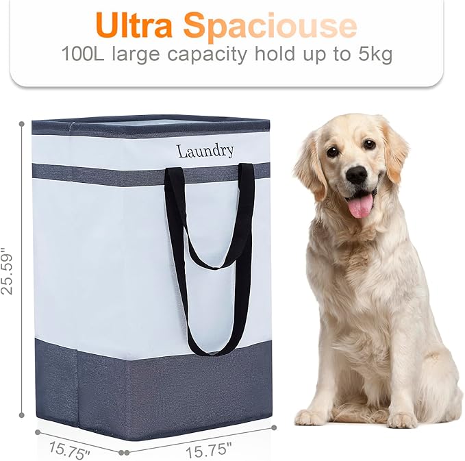 FairyHaus Laundry Basket 100L, 2Pack Laundry Hamper with Easy Carry Handles, Collapsible Laundry Baskets Hampers for Bathroom